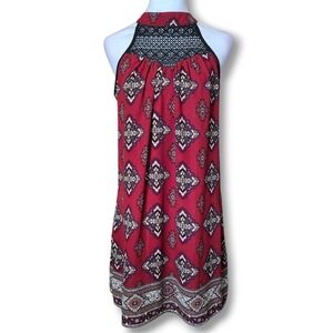 Xhilaration Red Boho Print Lace Neck Mini Dress - Size Medium